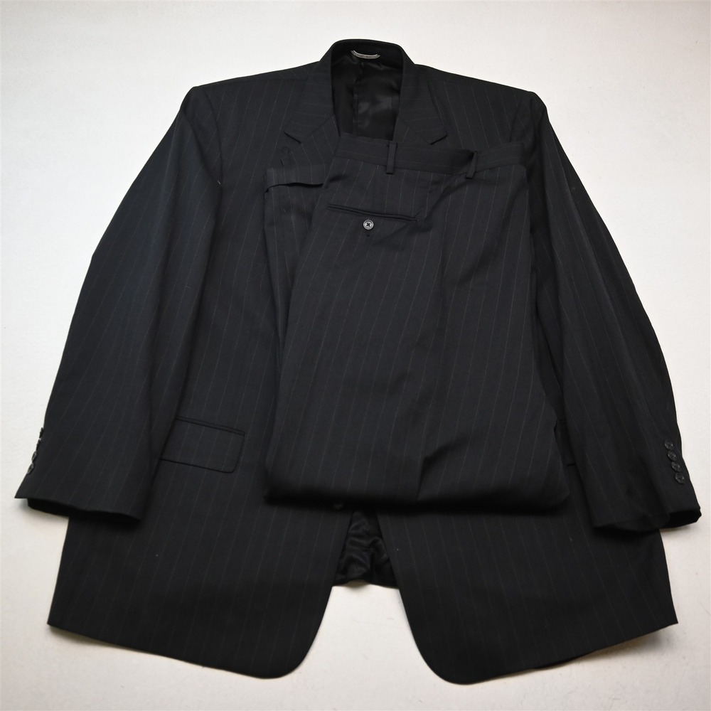 Vtg USA Made 54L 46x29 Gray Striped Wool Mens Jacket Pants Suit